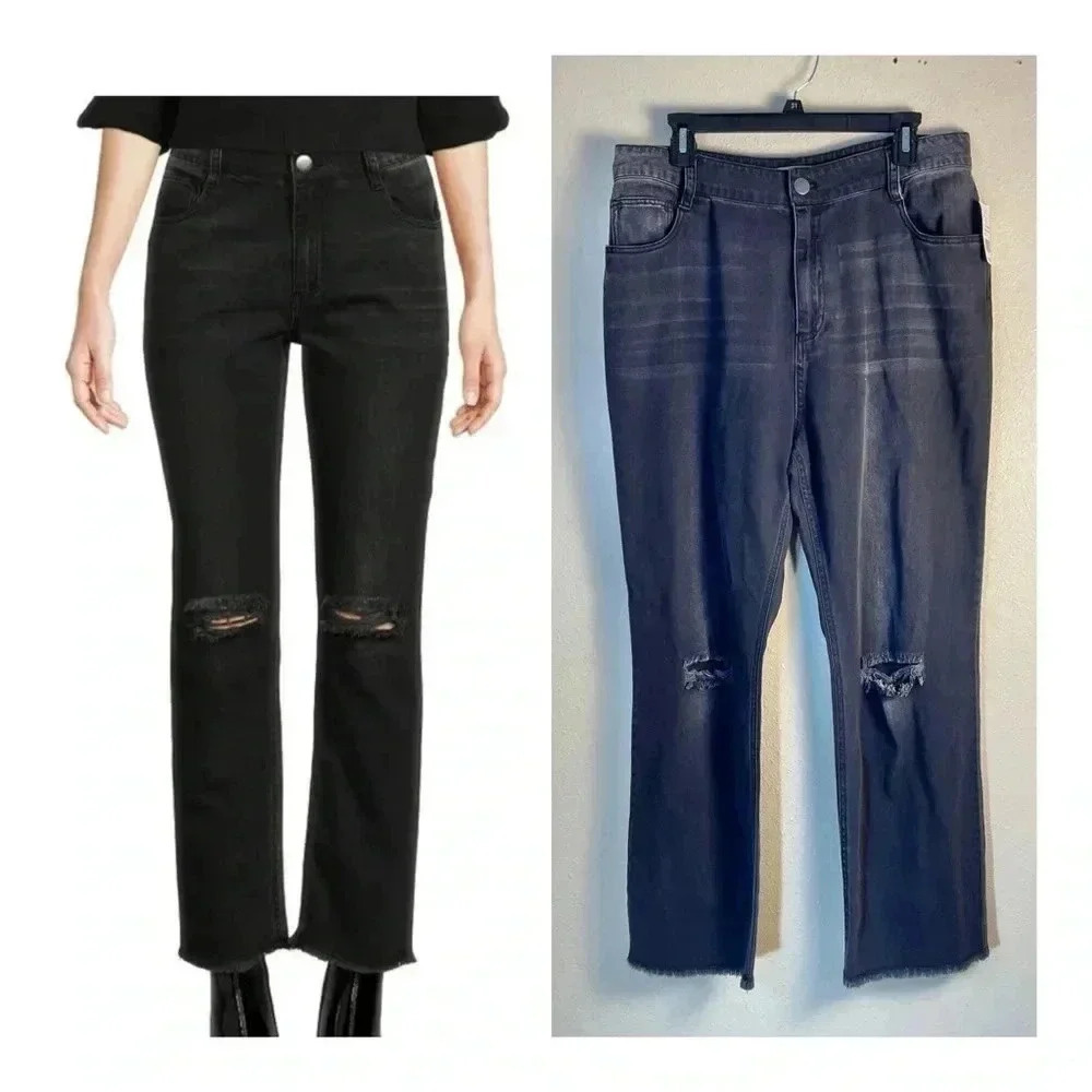 Cloth & Stone Size 24 Ripped Straight Leg Jeans Legacy Wash Black Raw Hem NEW